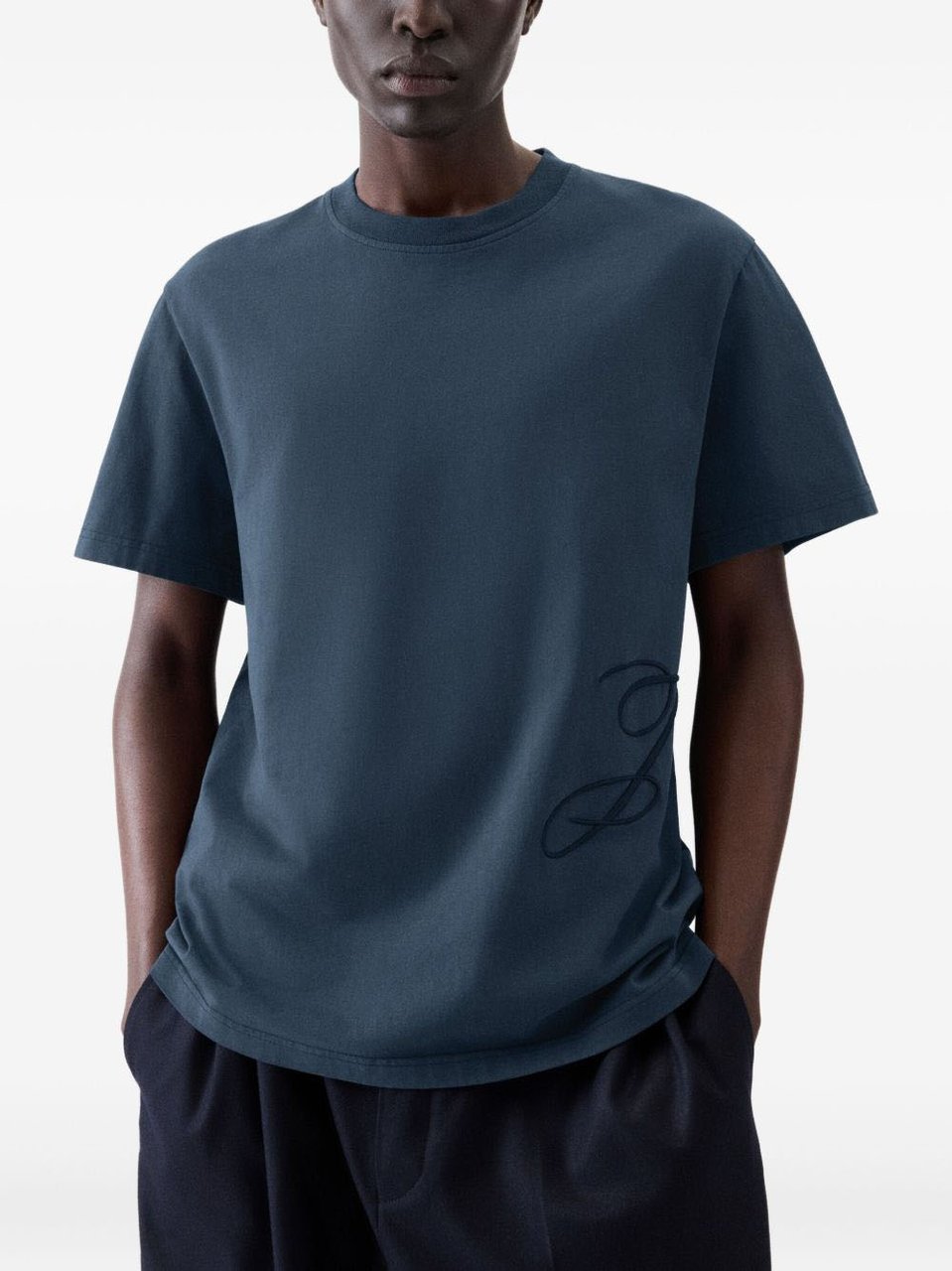 Jacquemus Navy Blue Embroidered Logo T-Shirt Zwart