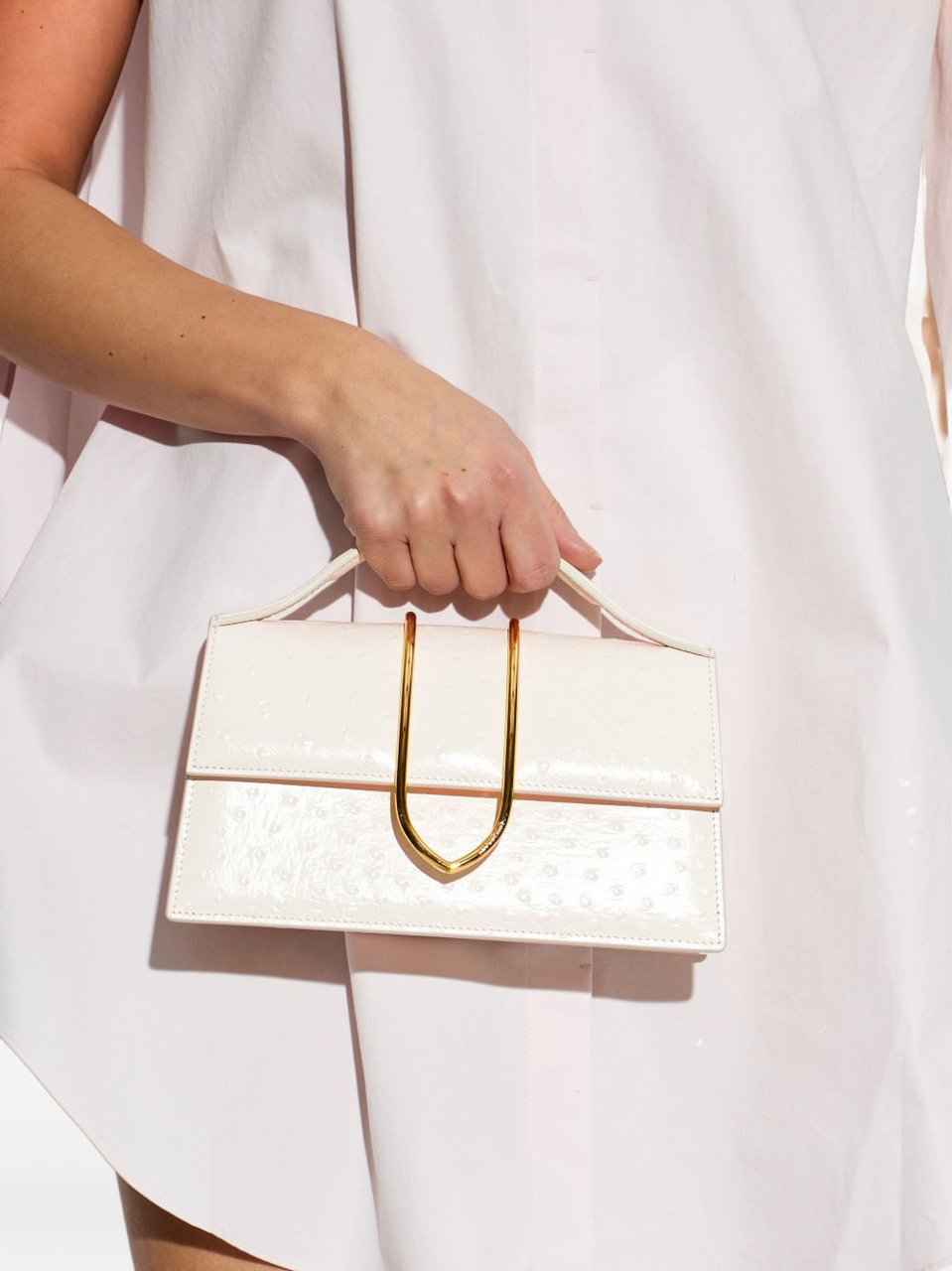 Jacquemus Structured Rectangular Handbag With Off-White Ostrich Effect Wit