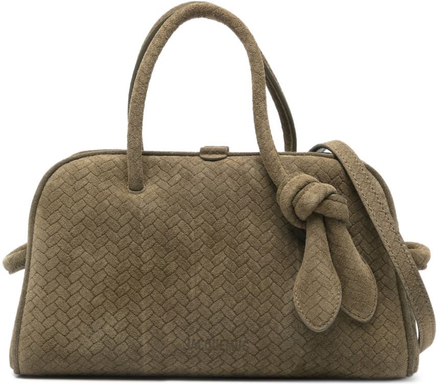 Jacquemus Khaki Green Woven Top Handle Bag Grijs