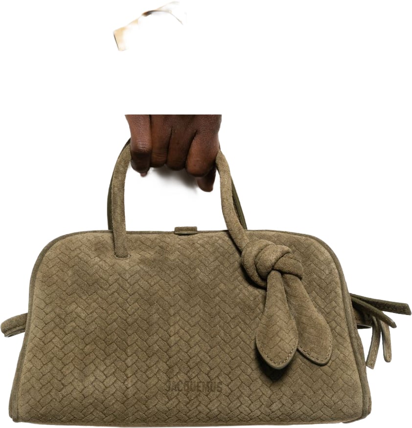 Jacquemus Khaki Green Woven Top Handle Bag Grijs