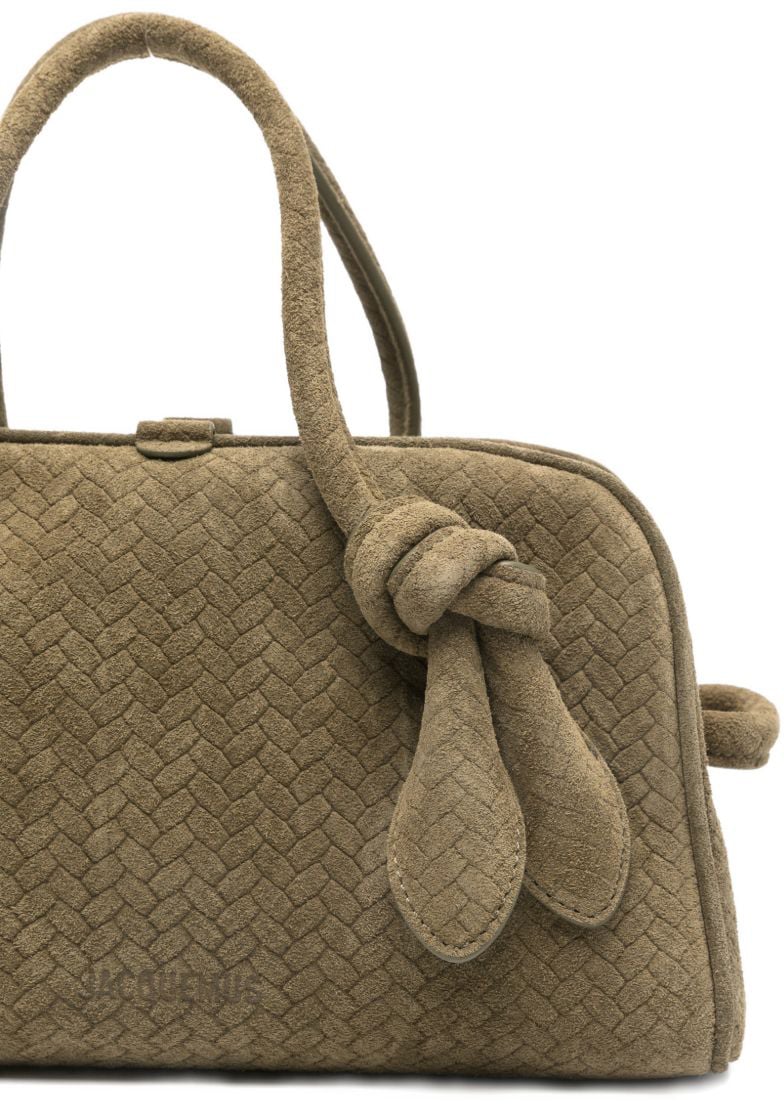 Jacquemus Khaki Green Woven Top Handle Bag Grijs