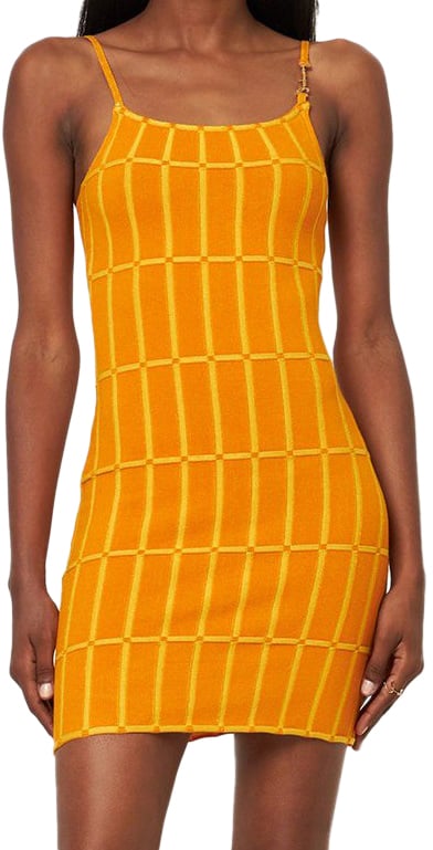 Jacquemus Fitted orange dress with vertical pattern Oranje
