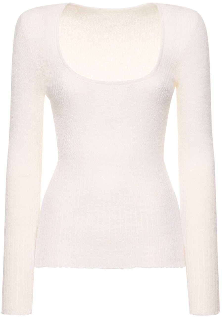Jacquemus Knit top with long sleeves and a deep neckline Wit