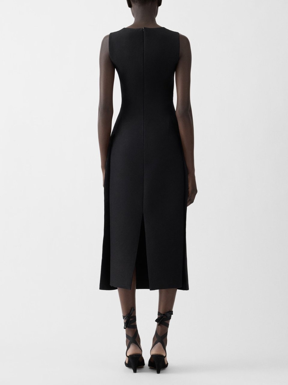 Jacquemus Black Fitted Pleated Apron Midi Dress Zwart