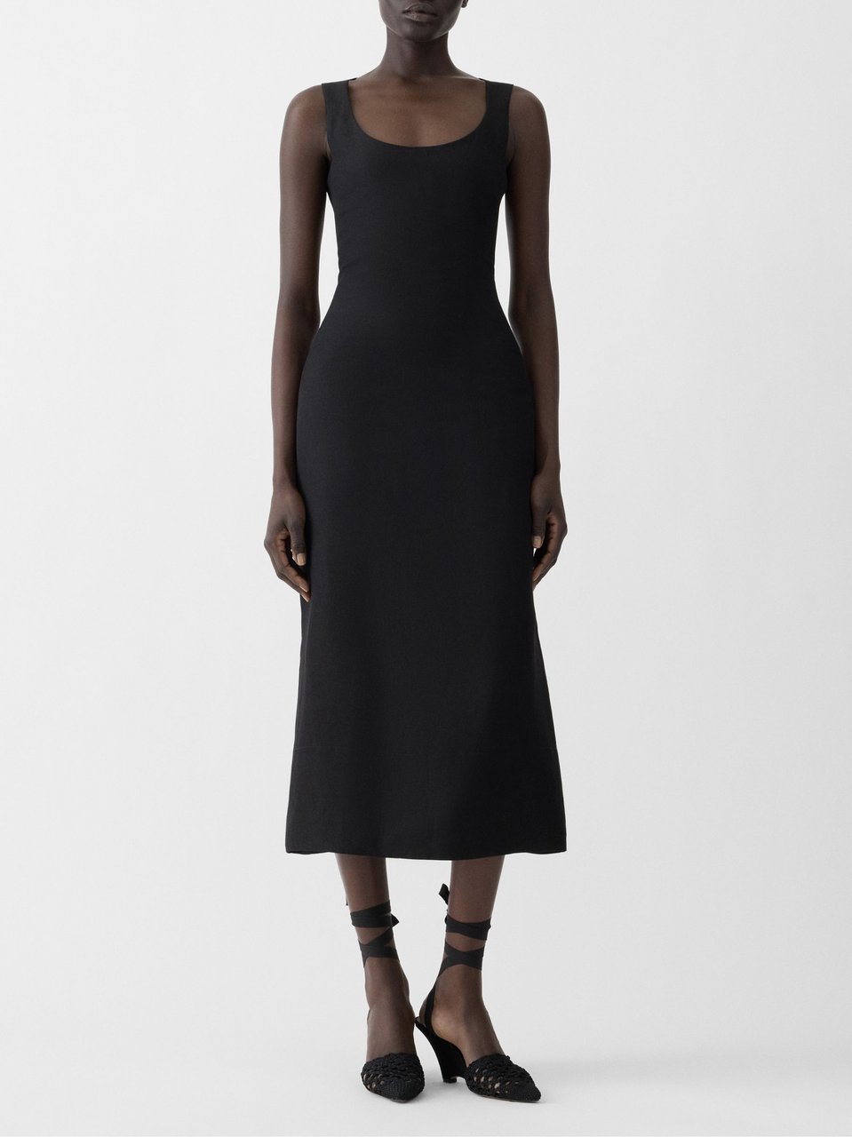Jacquemus Black Fitted Pleated Apron Midi Dress Zwart