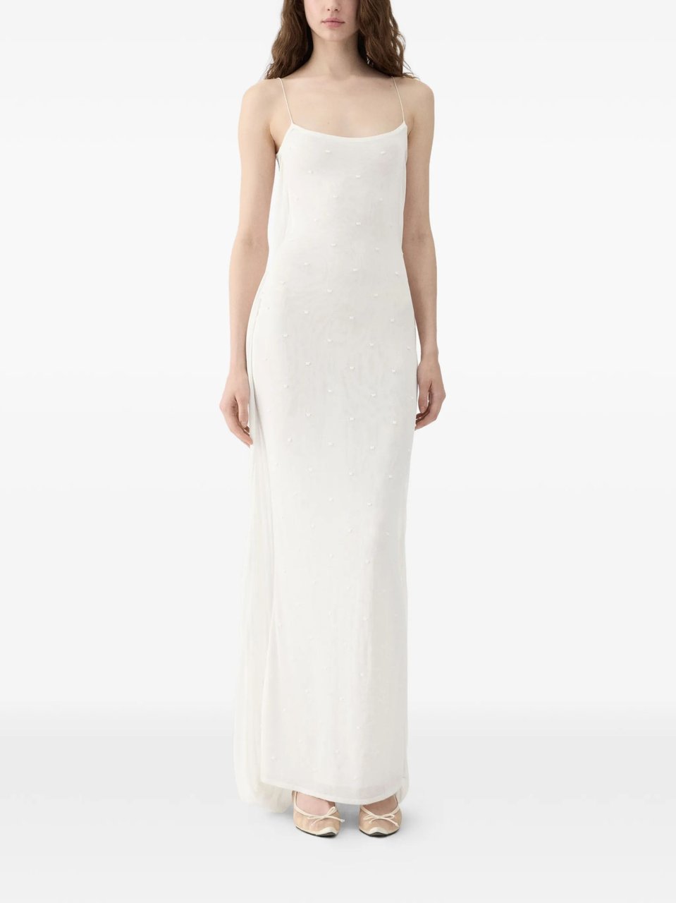 Jacquemus White Sheer Polka Dot Viscose Maxi Dress Wit
