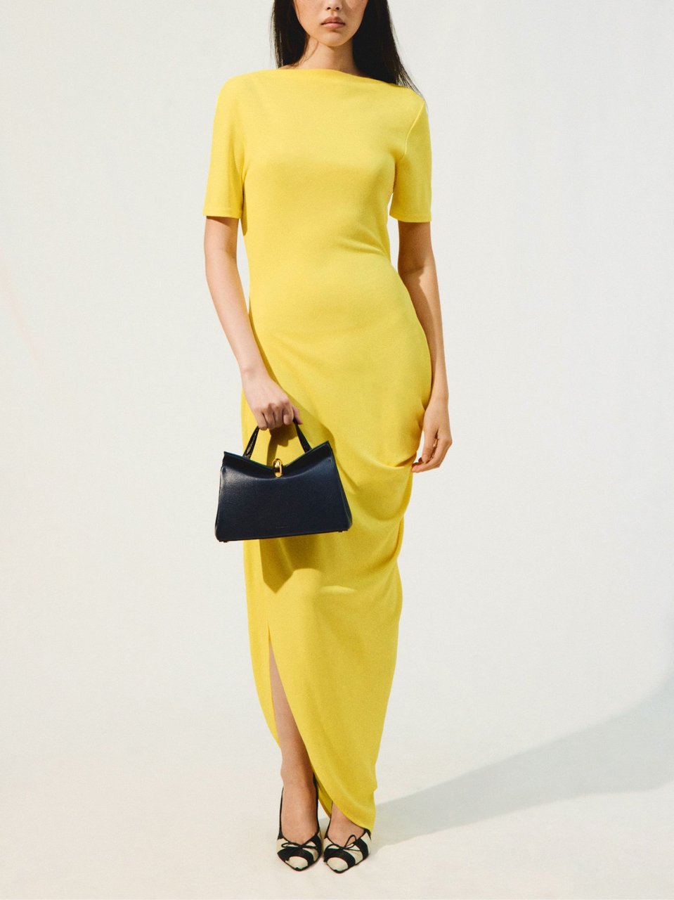 Jacquemus Yellow Draped Cascade Viscose Maxi Dress Goud