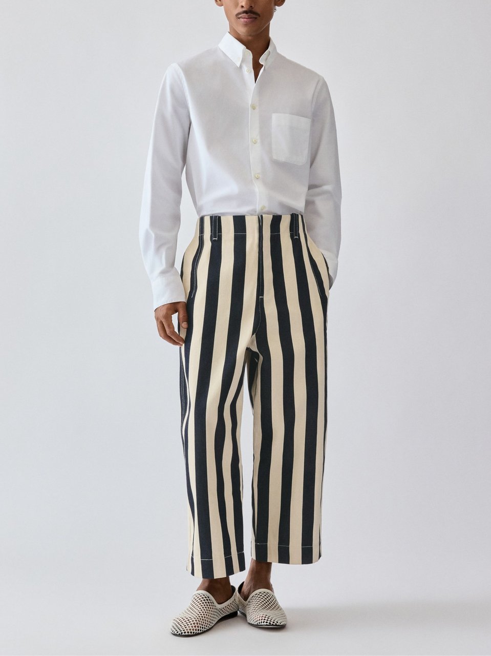 Jacquemus White Striped Mid-Rise Straight-Leg Jeans Neutraal