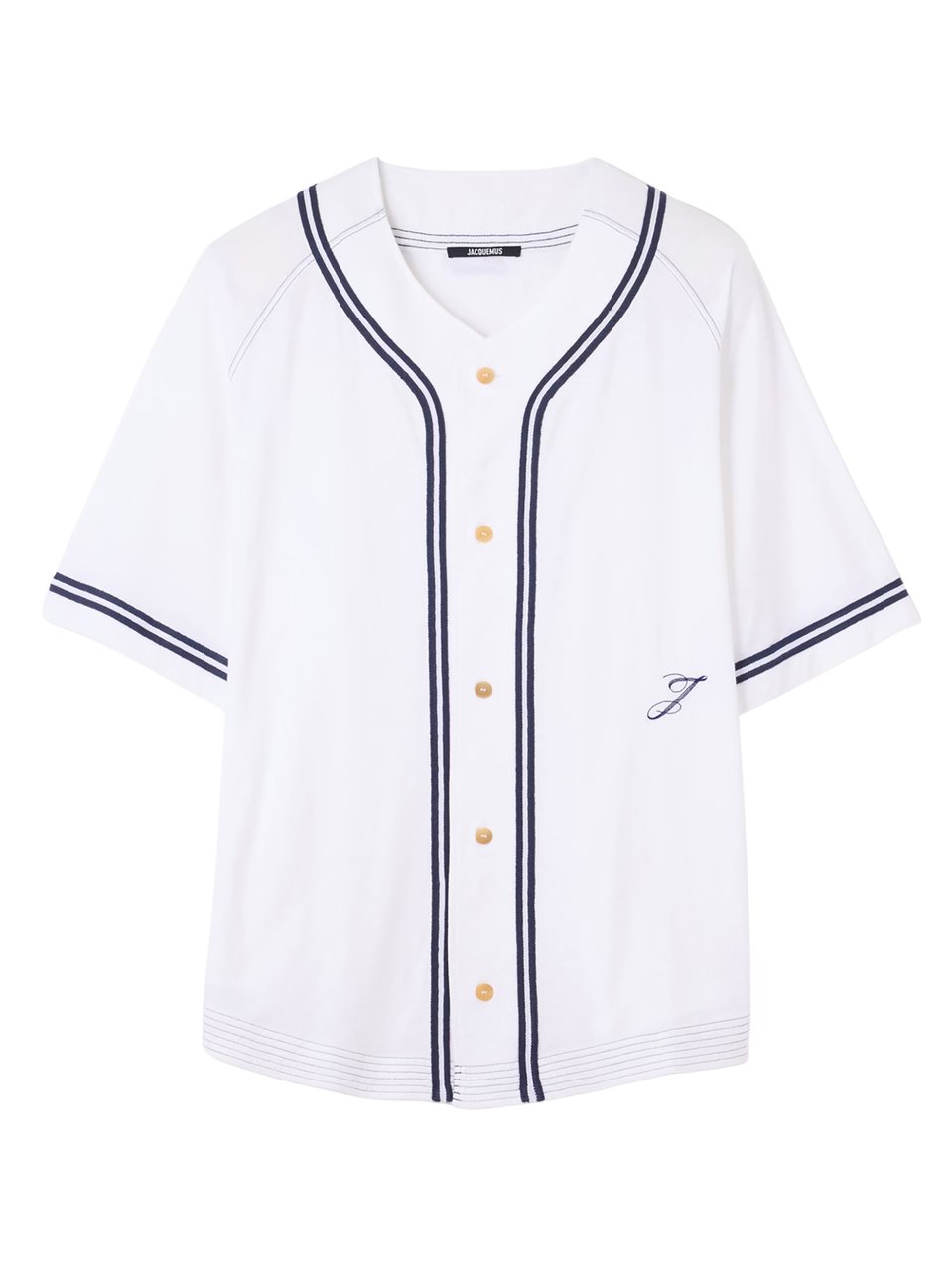 Jacquemus White Blue Stripes Cotton-Hemp Shirt Wit