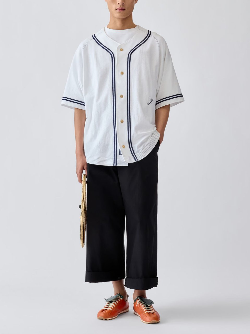 Jacquemus White Blue Stripes Cotton-Hemp Shirt Wit