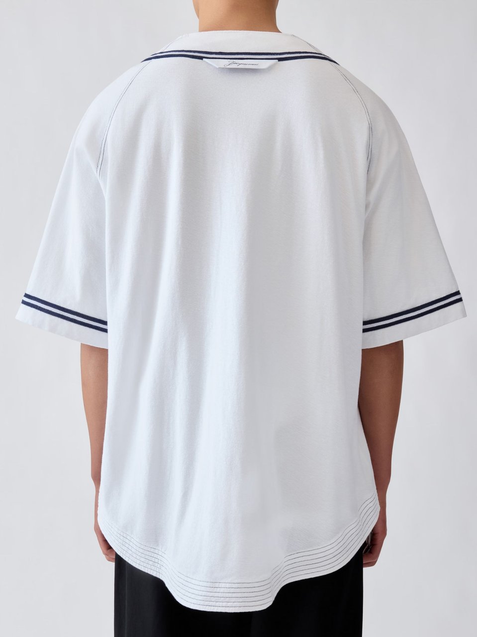 Jacquemus White Blue Stripes Cotton-Hemp Shirt Wit