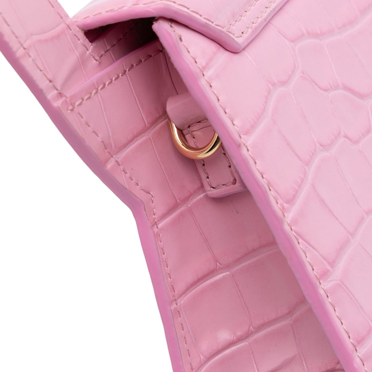 Jacquemus Crocodile Embossed Calfskin Le Sac Rond Bag Roze