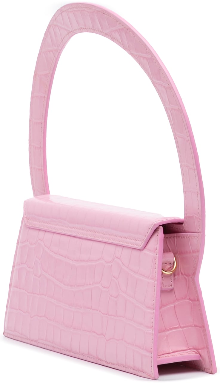 Jacquemus Crocodile Embossed Calfskin Le Sac Rond Bag Roze