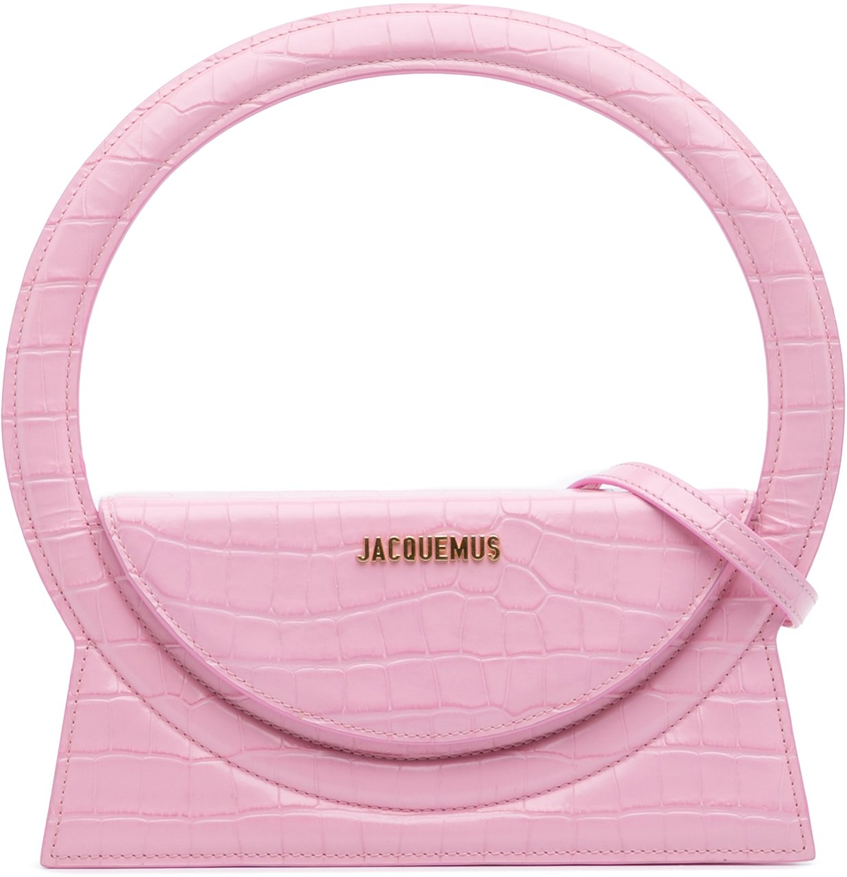 Jacquemus Crocodile Embossed Calfskin Le Sac Rond Bag Roze