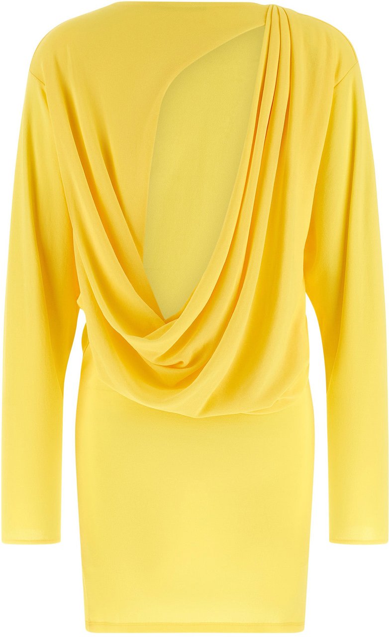 Jacquemus Back Draping Mini Dress with Embroidered Detail Geel