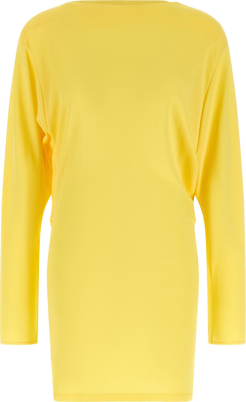 Jacquemus Back Draping Mini Dress with Embroidered Detail Geel