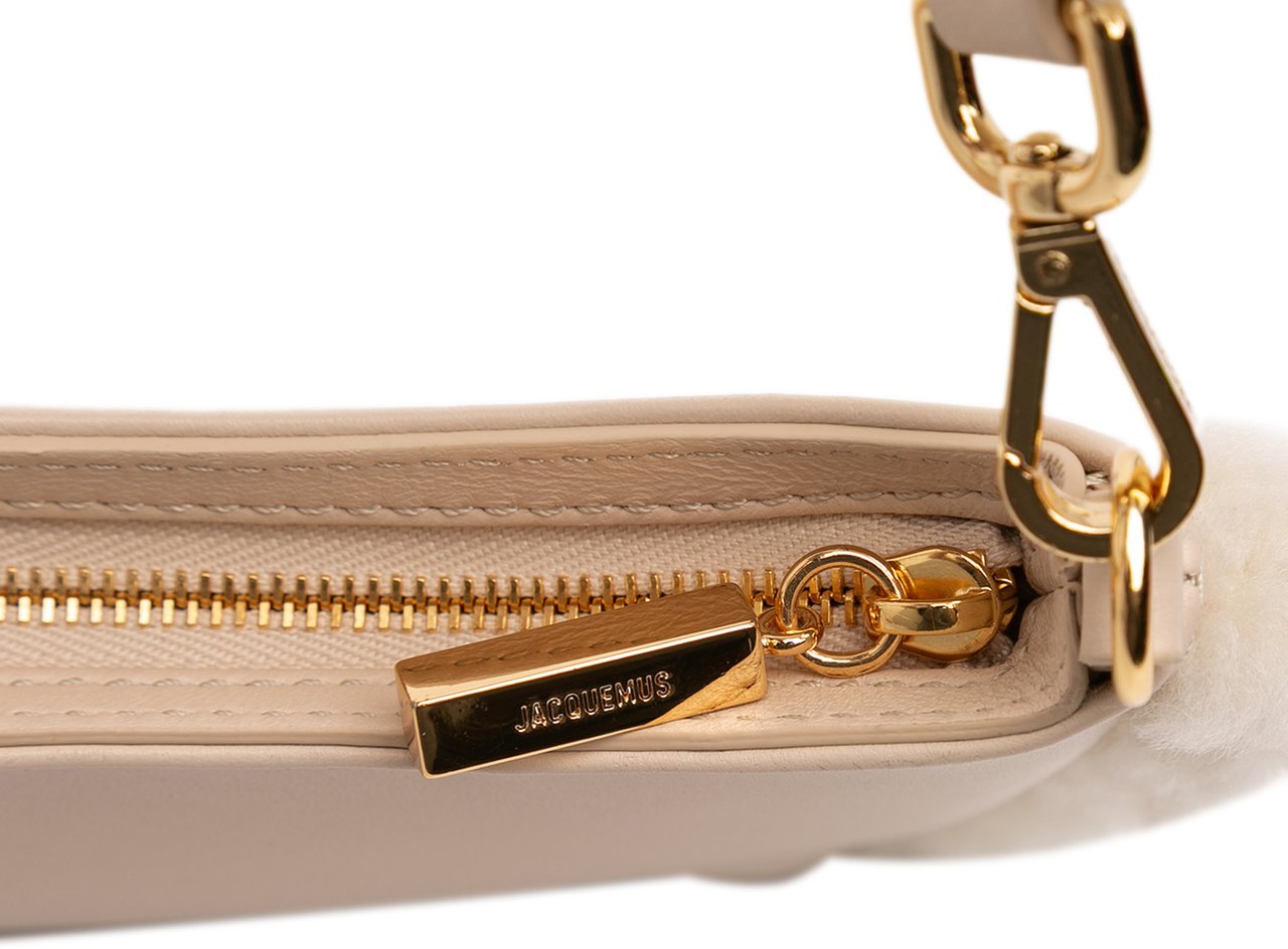 Jacquemus Leather Shearling Trimmed Le Bisou Doux Shoulder Bag Bruin