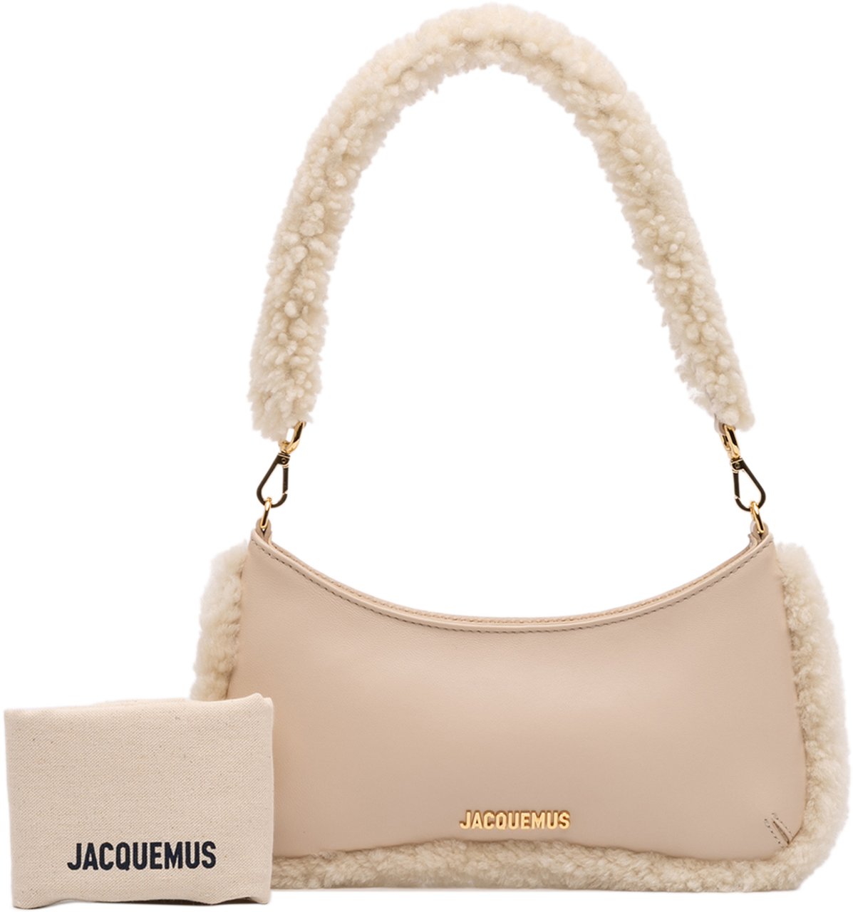 Jacquemus Leather Shearling Trimmed Le Bisou Doux Shoulder Bag Bruin