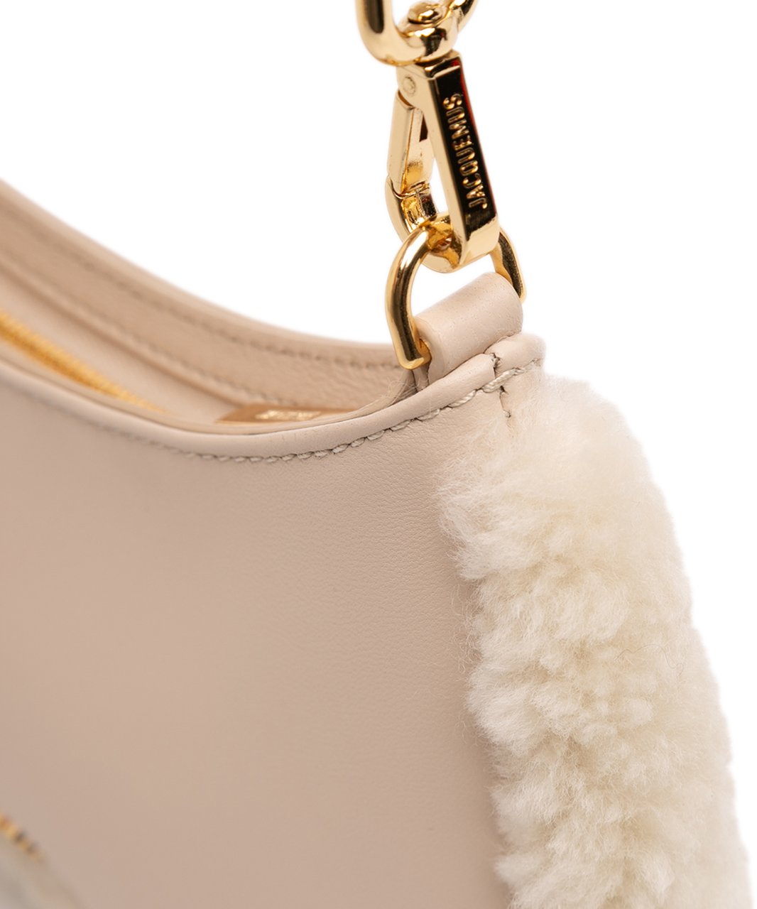 Jacquemus Leather Shearling Trimmed Le Bisou Doux Shoulder Bag Bruin