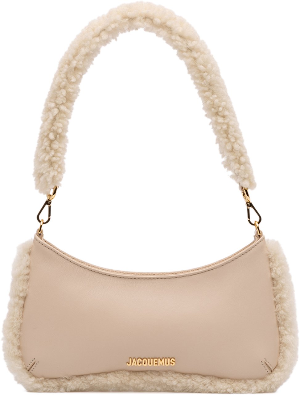 Jacquemus Leather Shearling Trimmed Le Bisou Doux Shoulder Bag Bruin