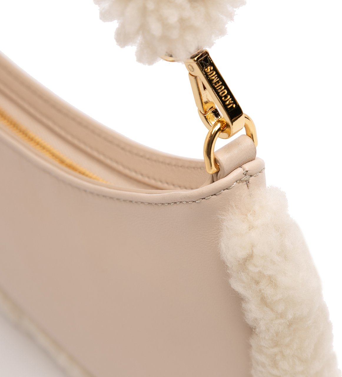 Jacquemus Leather Shearling Trimmed Le Bisou Doux Shoulder Bag Bruin