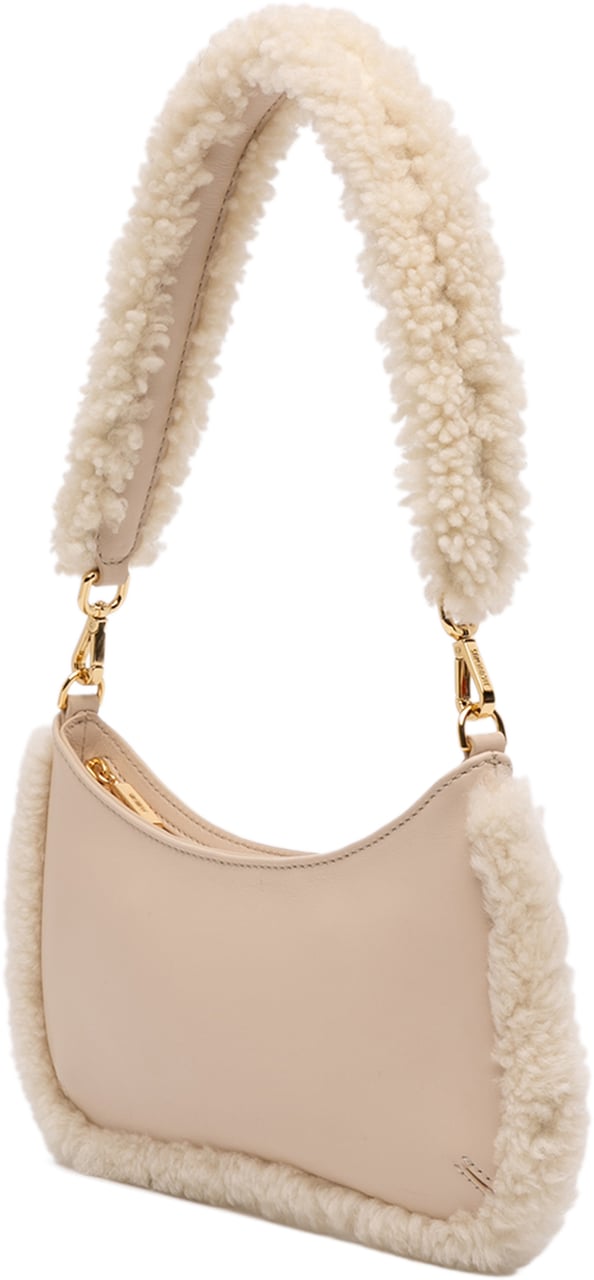 Jacquemus Leather Shearling Trimmed Le Bisou Doux Shoulder Bag Bruin