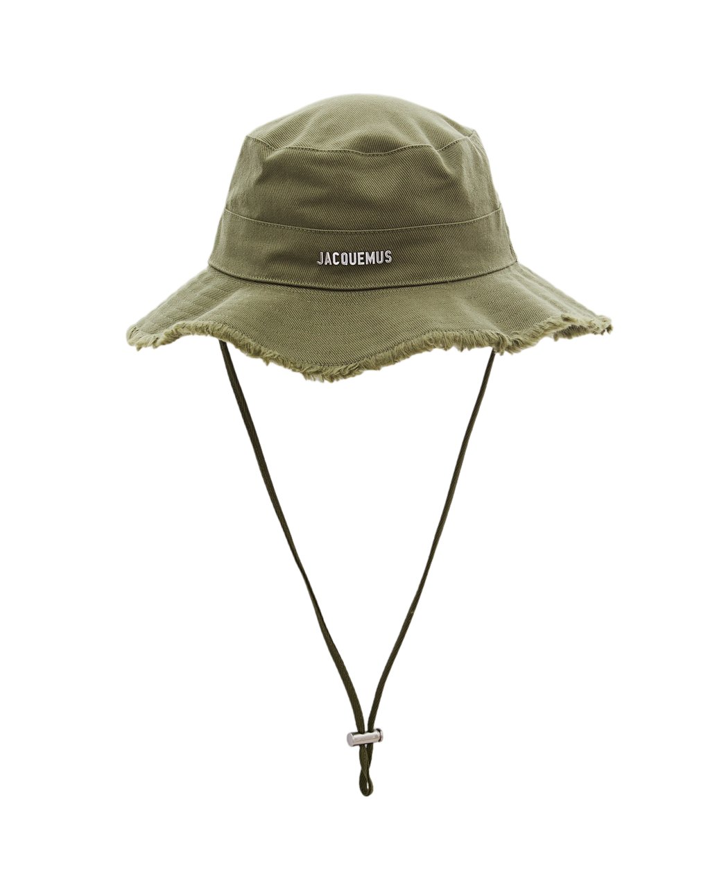 Jacquemus Green Cotton Bucket Hat with Silver Logo and Adjustable Chin Strap Groen