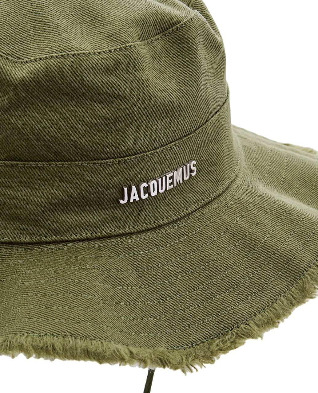 Jacquemus Green Cotton Bucket Hat with Silver Logo and Adjustable Chin Strap Groen