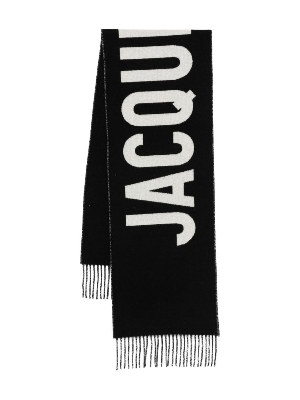 Jacquemus Fringe-Detail Black Scarf with Brushed Finish Zwart