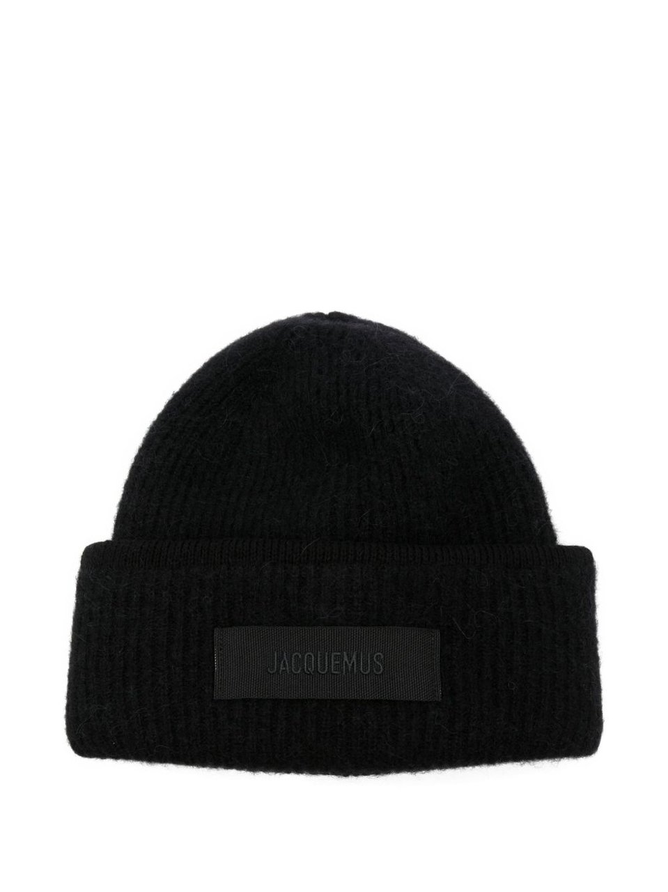 Jacquemus Round Crown Knit Hat with Turn-up Brim Zwart