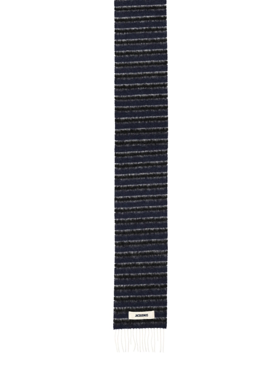 Jacquemus Rayures Horizontal Stripes Fringed Scarf Zwart