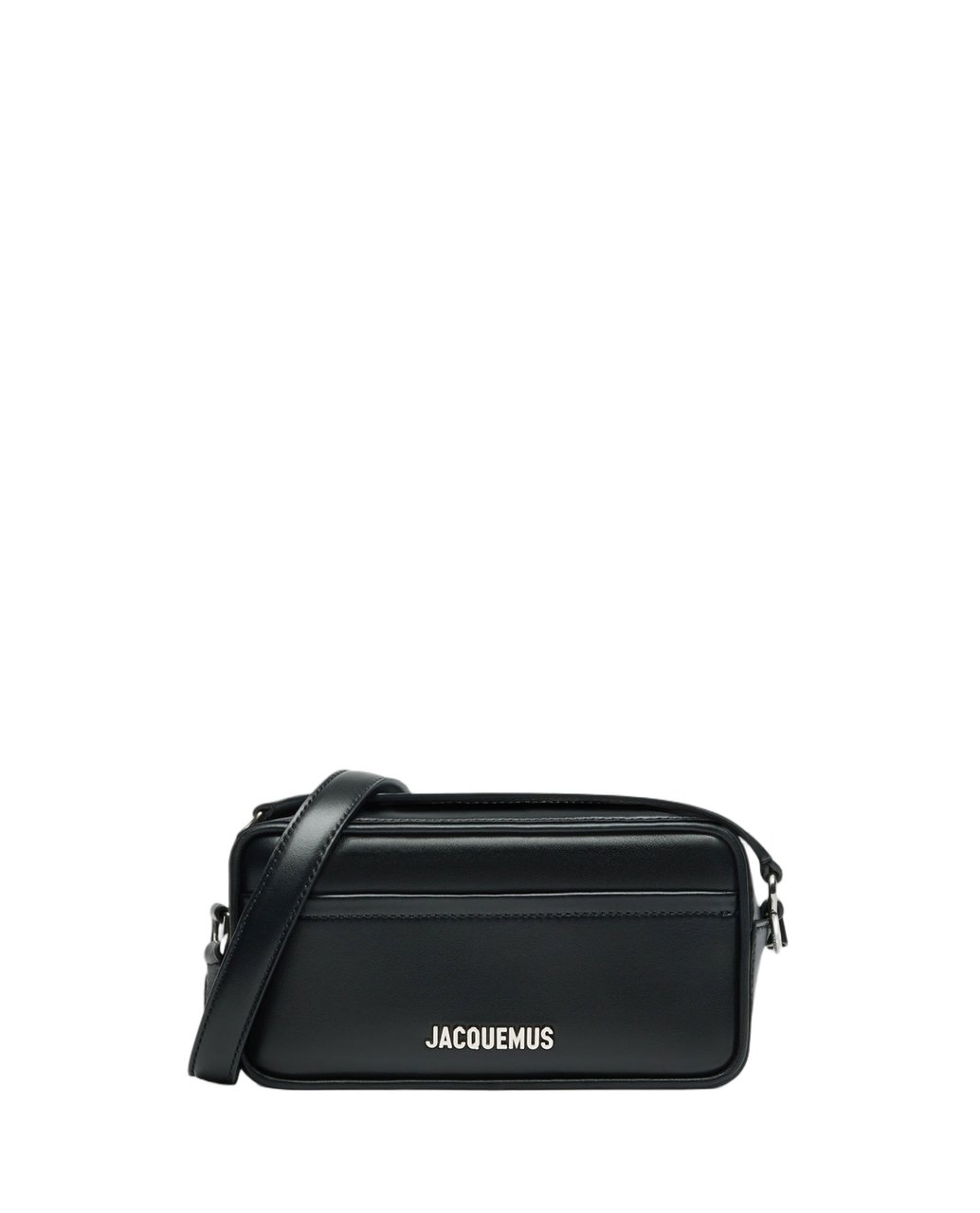 Jacquemus Rectangular Smooth Leather Pochette with Silver Hardware Zwart