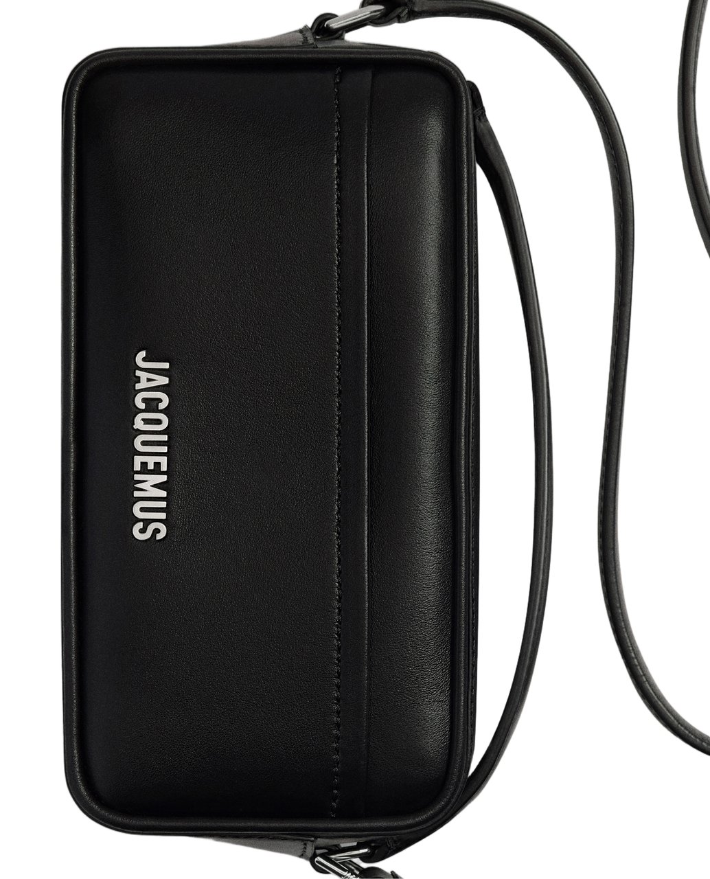 Jacquemus Rectangular Smooth Leather Pochette with Silver Hardware Zwart