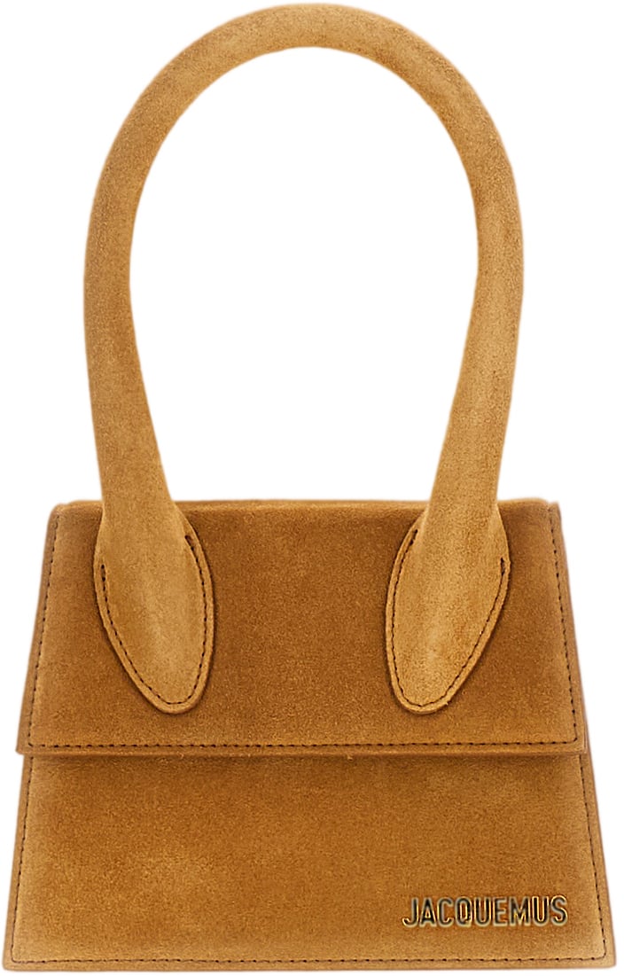 Jacquemus Trapezoidal Leather Shoulder Bag with Magnetic Flap Closure Bruin