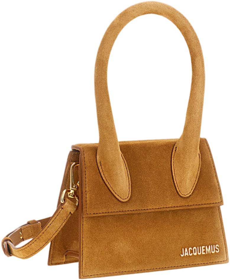 Jacquemus Trapezoidal Leather Shoulder Bag with Magnetic Flap Closure Bruin