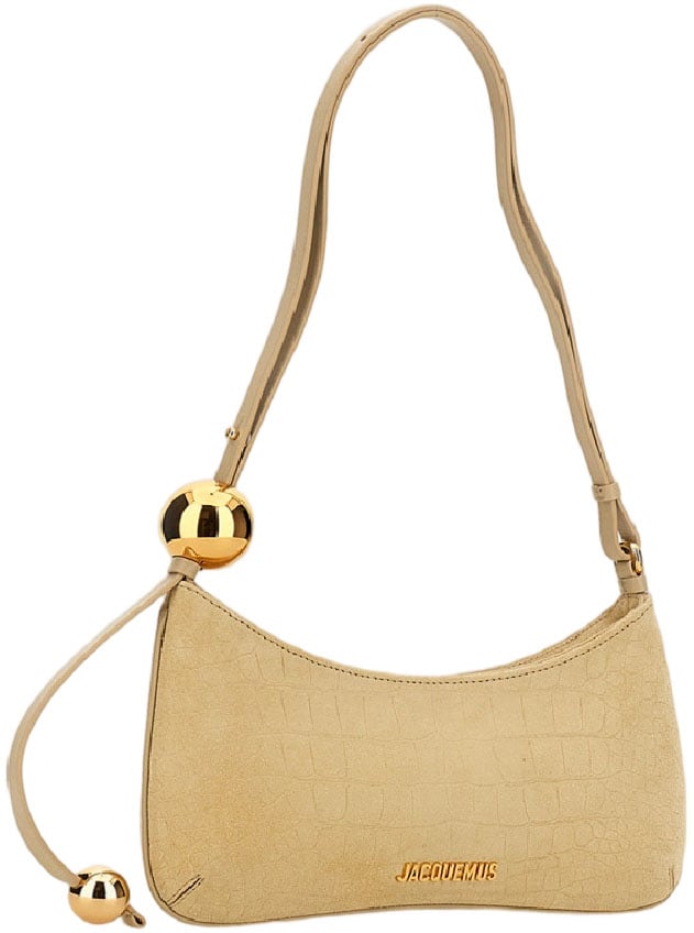 Jacquemus Beige Suede Top Handle Zip Bag Neutraal