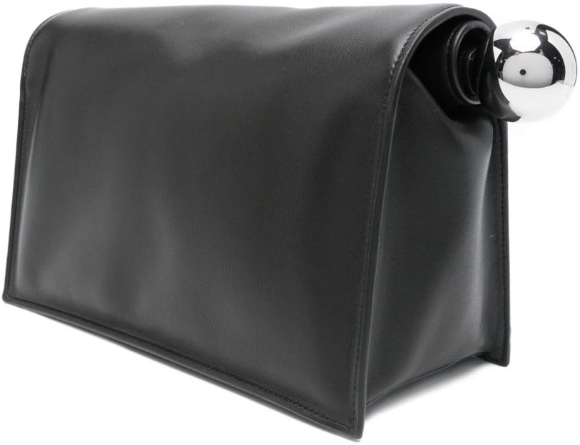 Jacquemus Folded Black Nappa Leather Clutch with Metal Closure Ends Zwart