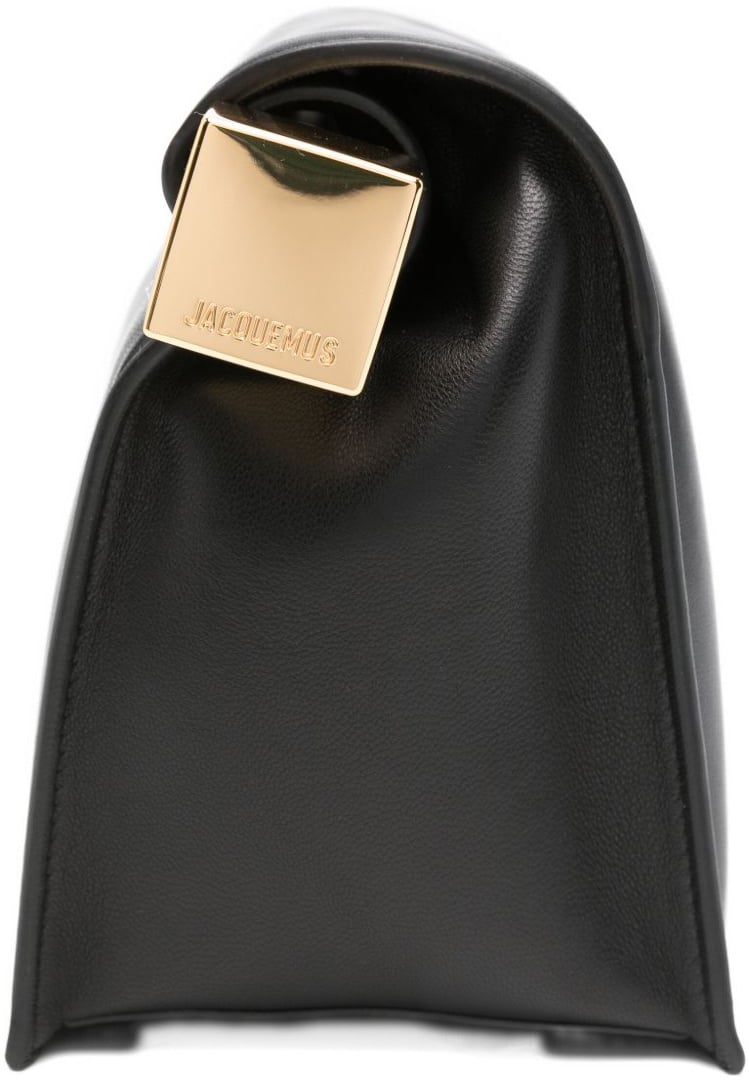 Jacquemus Folded Black Nappa Leather Clutch with Metal Closure Ends Zwart