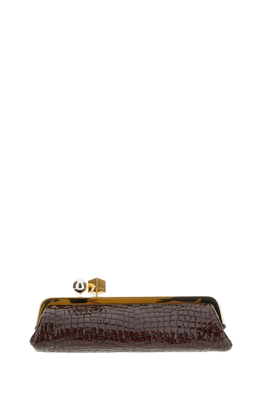 Jacquemus Crocodile-Embossed Leather Elongated Pouch Bag with Geometric Hardware Bruin