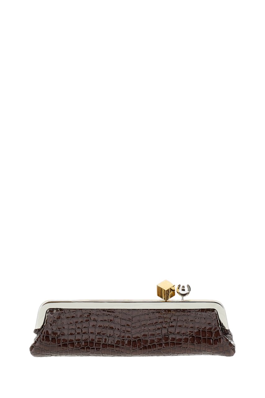 Jacquemus Crocodile-Embossed Leather Elongated Pouch Bag with Geometric Hardware Bruin