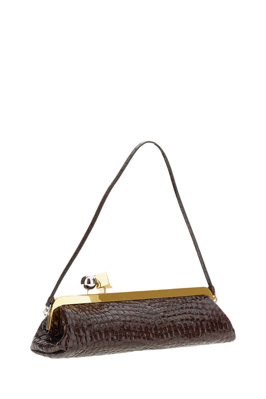 Jacquemus Crocodile-Embossed Leather Elongated Pouch Bag with Geometric Hardware Bruin