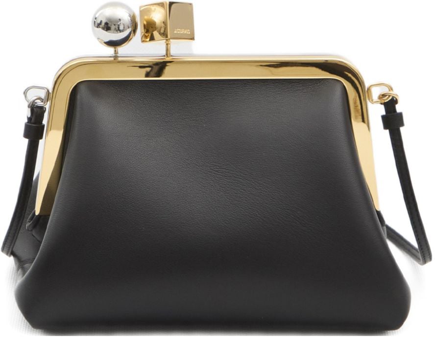Jacquemus Structured Black Bag With Gold-Tone Frame And Unique Clasp Zwart