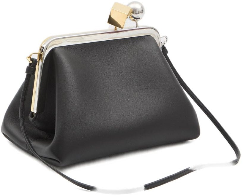 Jacquemus Structured Black Bag With Gold-Tone Frame And Unique Clasp Zwart
