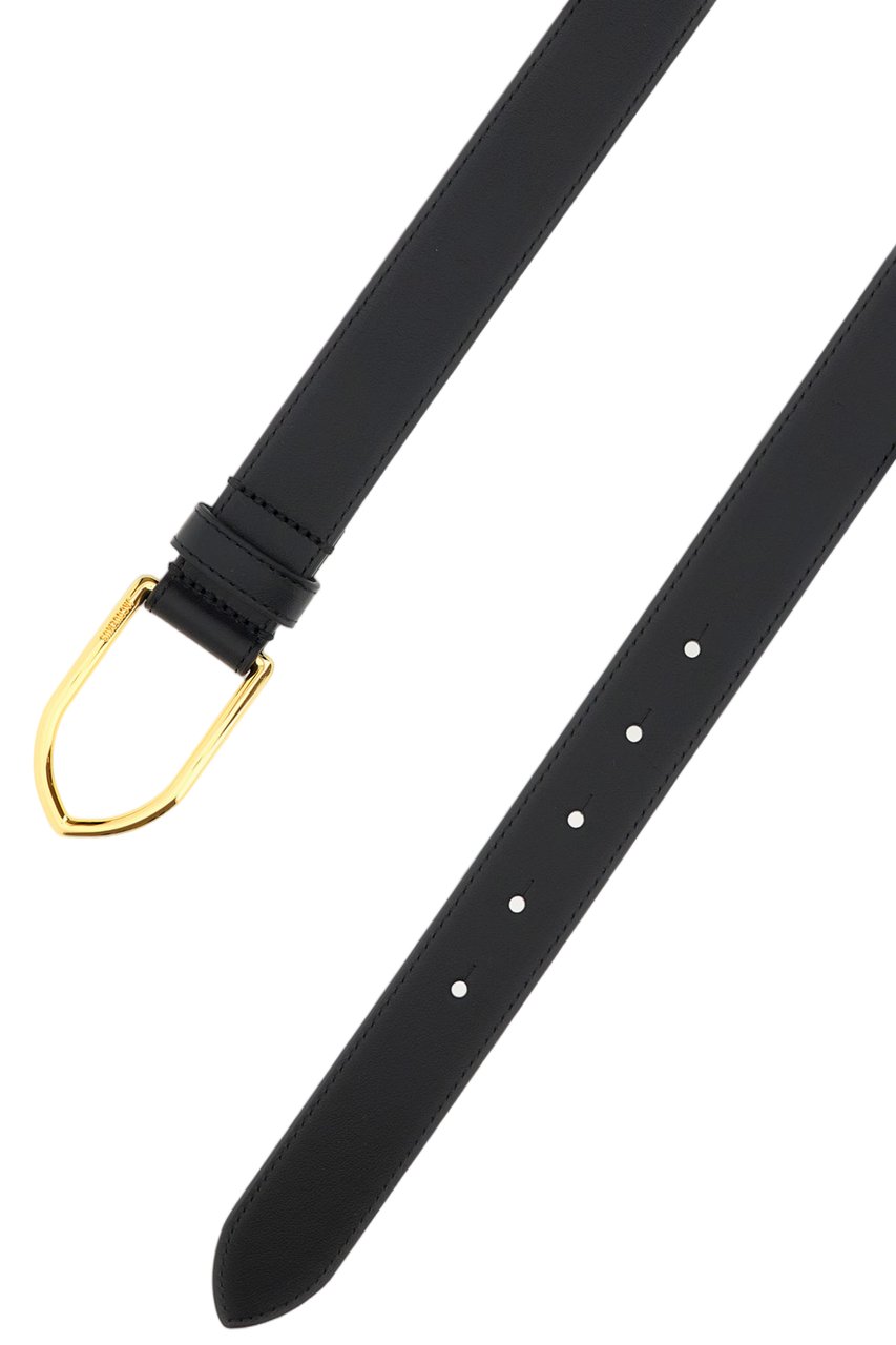 Jacquemus Smooth Leather Slim Belt with Gold-tone Buckle and Embossed Logo Zwart