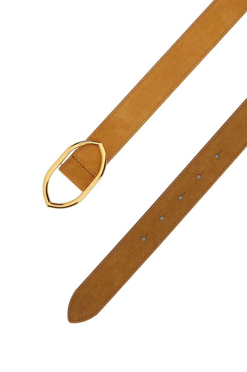 Jacquemus Belt with Gold-Tone Geometric Buckle and Suede Calfskin Finish Bruin
