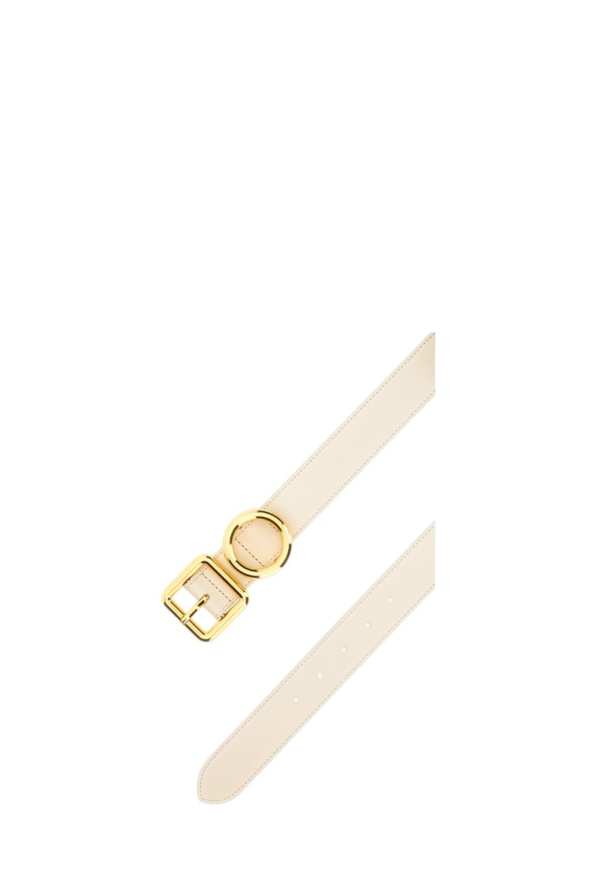 Jacquemus Cream Leather Belt With Geometric Gold Buckle Neutraal