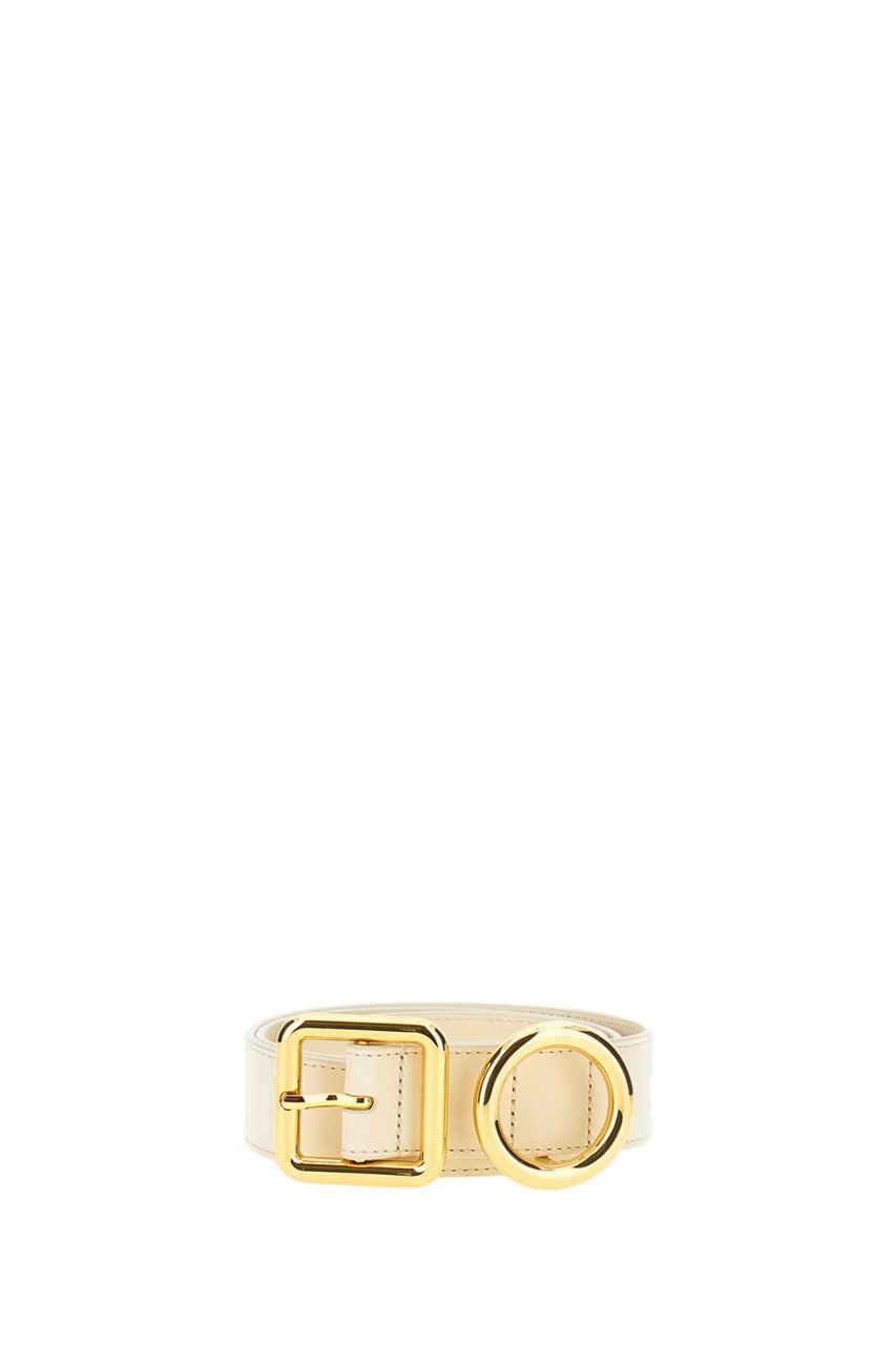 Jacquemus Cream Leather Belt With Geometric Gold Buckle Neutraal