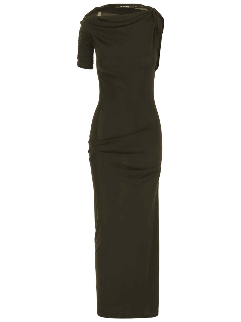Jacquemus Dark Khaki Cotton Silk Asymmetrical Dress Zwart