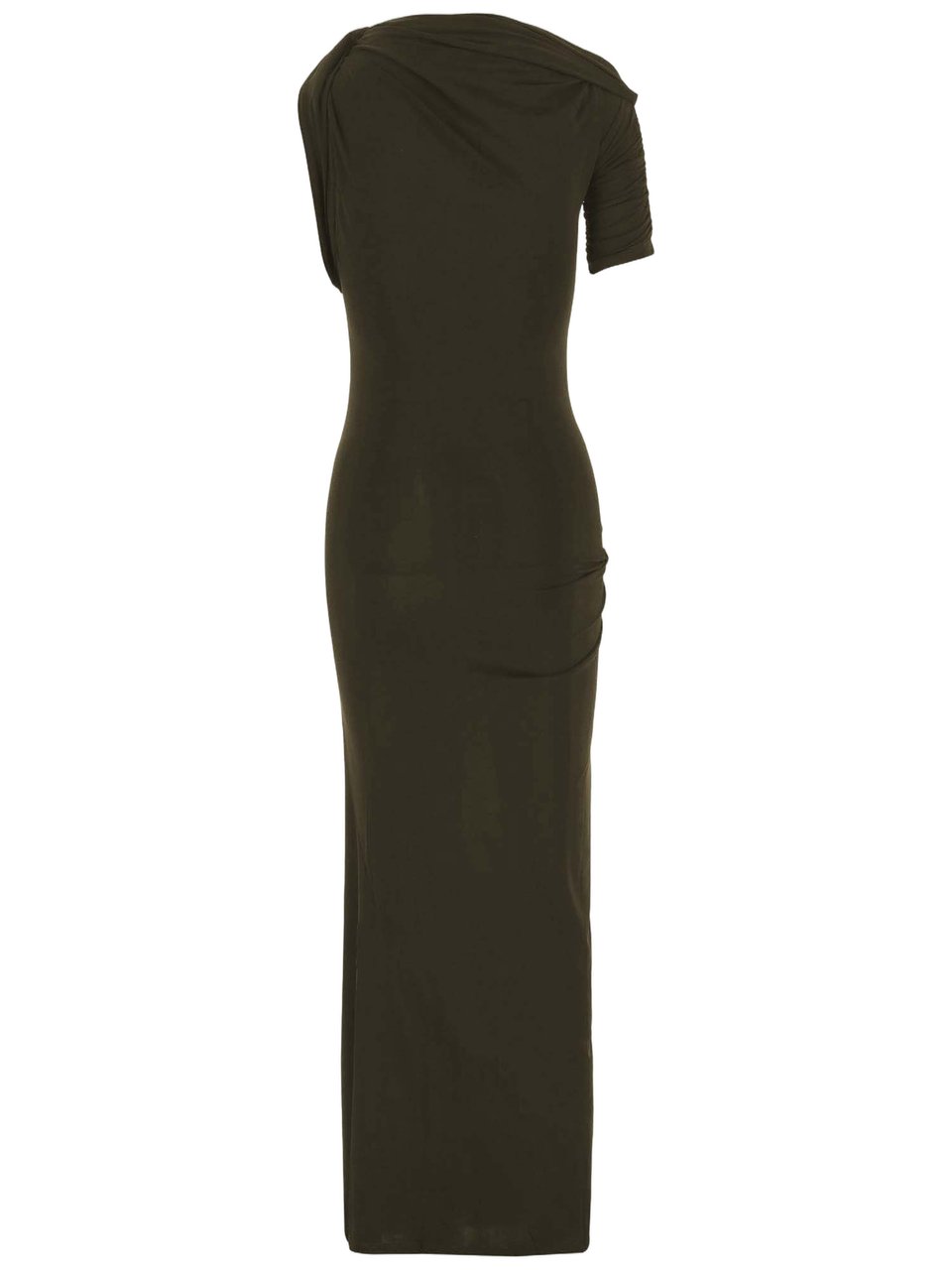 Jacquemus Dark Khaki Cotton Silk Asymmetrical Dress Zwart