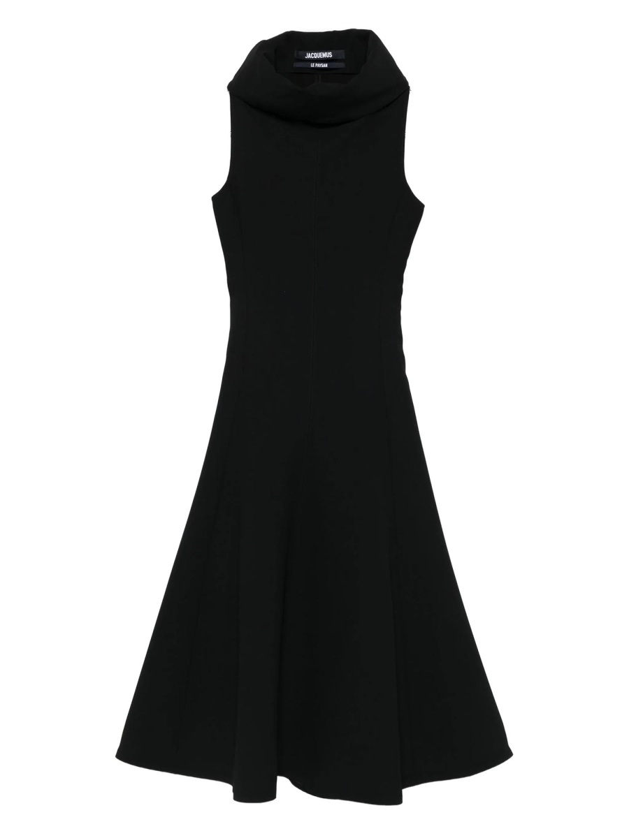 Jacquemus Triangle Cowl Neck Midi Dress Zwart
